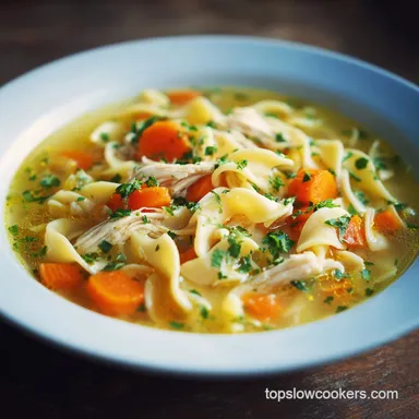 Crock Pot Chicken Noodle Soup for 6 Servings Recipe Card