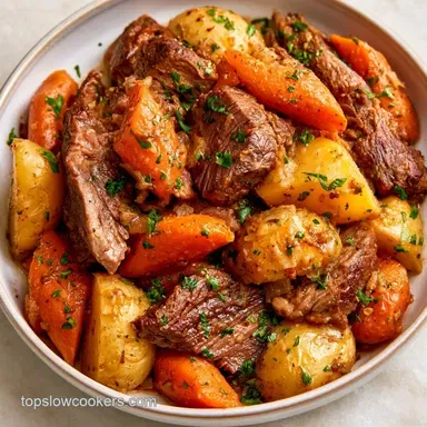 Crockpot Roast Potatoes Carrots for 8 Recipe Card