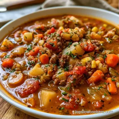 One-Pot Ground Beef Vegetable Soup Recipe Card