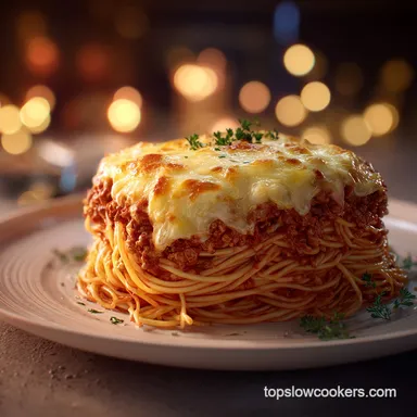 Million Dollar Spaghetti with Ground Beef: Creamy and Baked Recipe Card