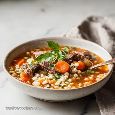 Slow Cooker Beef Barley Soup for 6 Servings Recipe Card