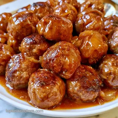 Slow Cooker Beef Meatballs with Gravy Recipe Card
