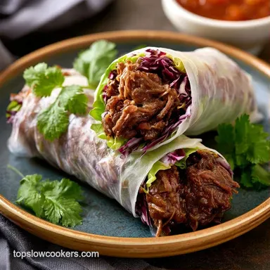 Tender Slow Cooker Beef Rice Paper Rolls Recipe Card
