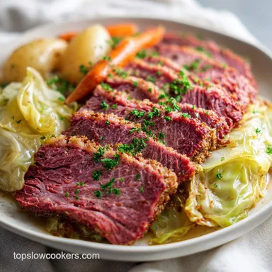 Slow Cooker Corned Beef and Cabbage for 6 Servings Recipe Card