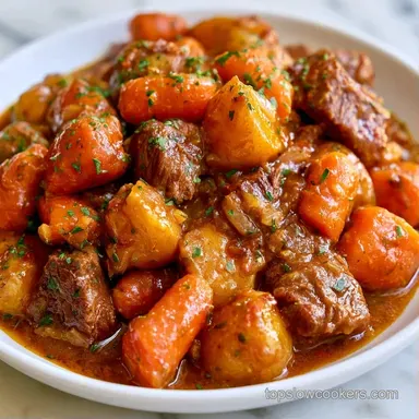 Slow Cooker Poor Mans Stew with Potatoes Recipe Card