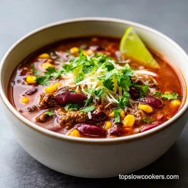 Slow Cooker Taco Soup Recipe for 8 Servings Recipe Card
