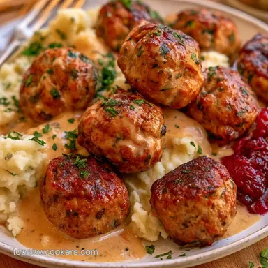 Swedish Meatballs Dish for 8 Servings Recipe Card