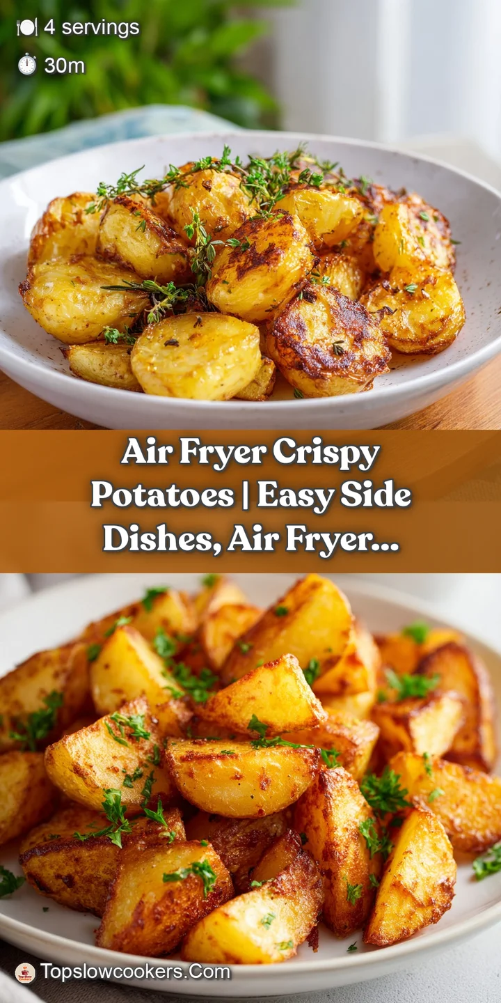 Close-up of intensely golden, crunchy air fryer potatoes with a soft, fluffy center, steaming.