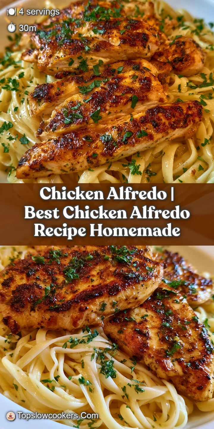 Close-up of rich, velvety white sauce clinging to tender grilled chicken and wide, steaming pasta ribbons