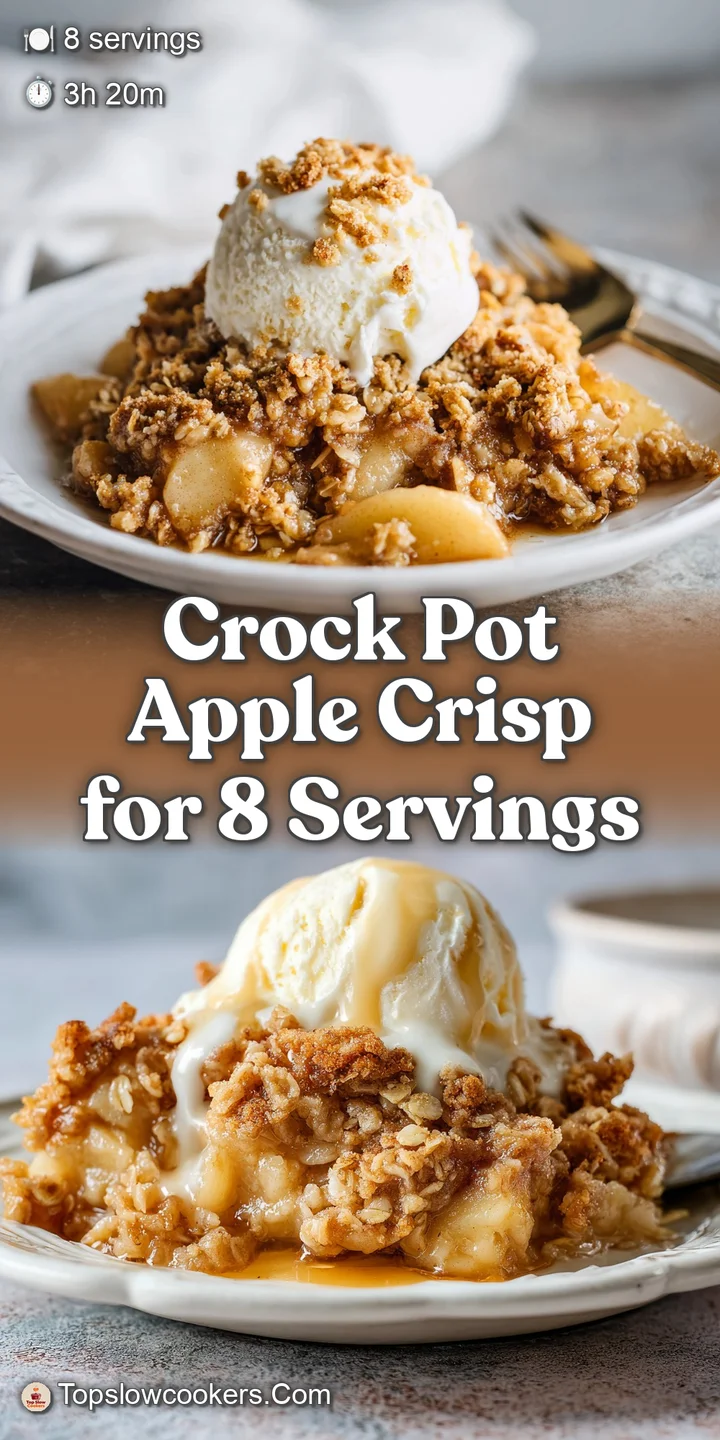 Close-up of a spoonful of warm apple crisp, showcasing the soft apples and crumbly, buttery oat topping. Hints of cinnamon...