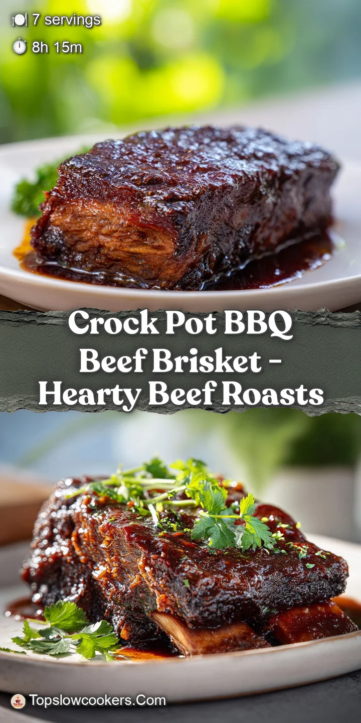 Close-up of juicy, slow-cooked brisket, dripping with tangy BBQ sauce. The shredded beef shines with a tempting, carameliz...