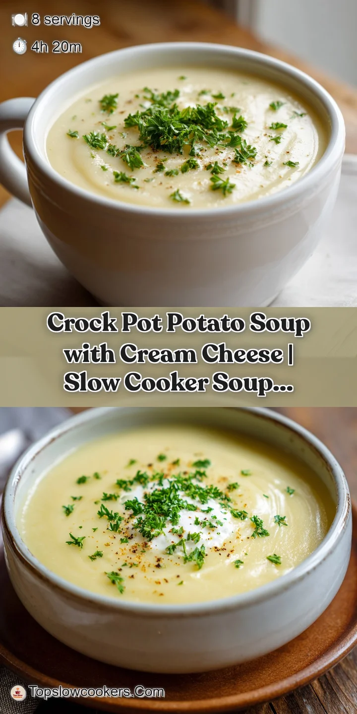 Close-up of creamy, chunky potato soup with melted cream cheese, showing texture and steam, inviting and warm.