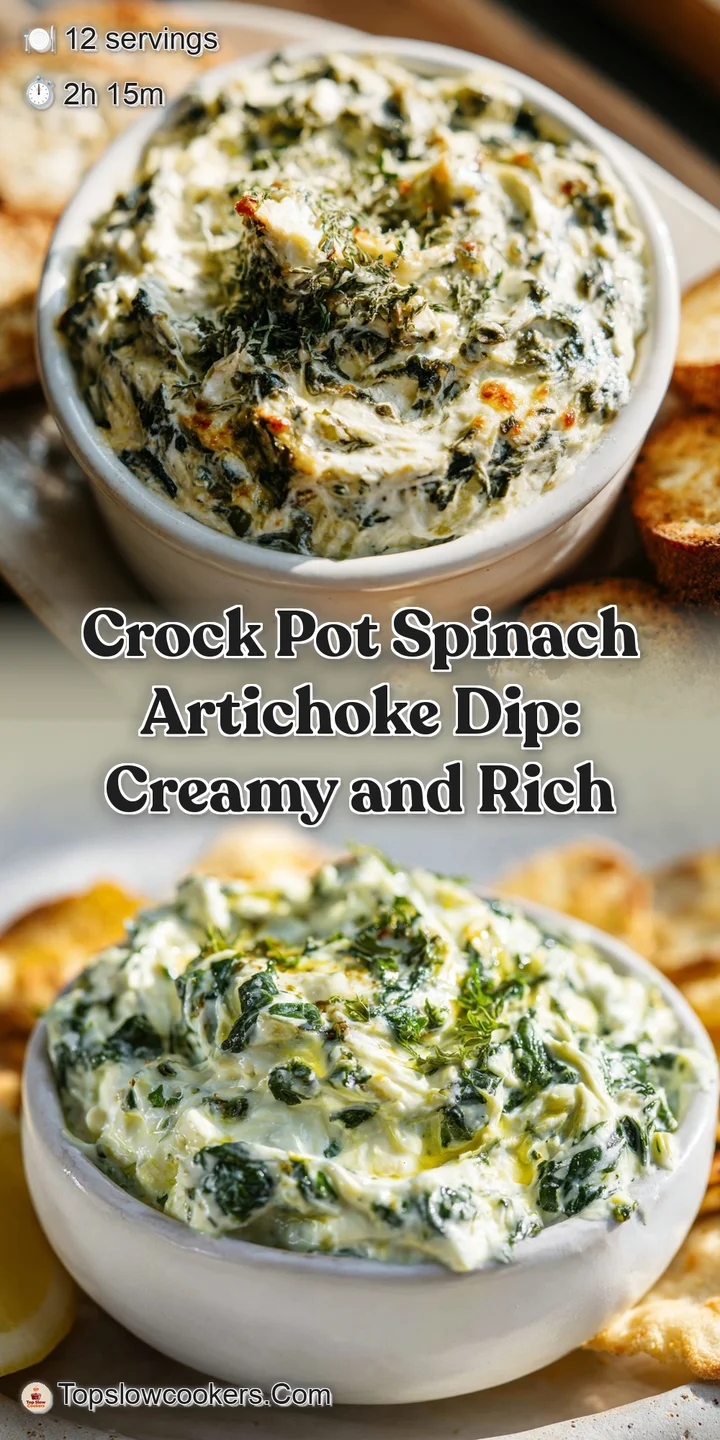 Close-up of rich, creamy spinach artichoke dip; vibrant green spinach and tender artichoke hearts visible in the melted ch...