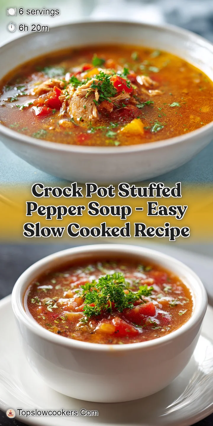 Close-up of rich, red tomato broth with tender green pepper chunks and seasoned ground meat, promising warm, comforting fl...