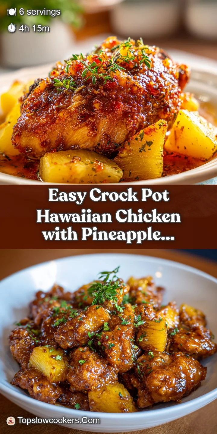 Close-up shot revealing the tender, juicy texture of slow-cooked chicken amidst chunks of caramelized pineapple. A sticky,...