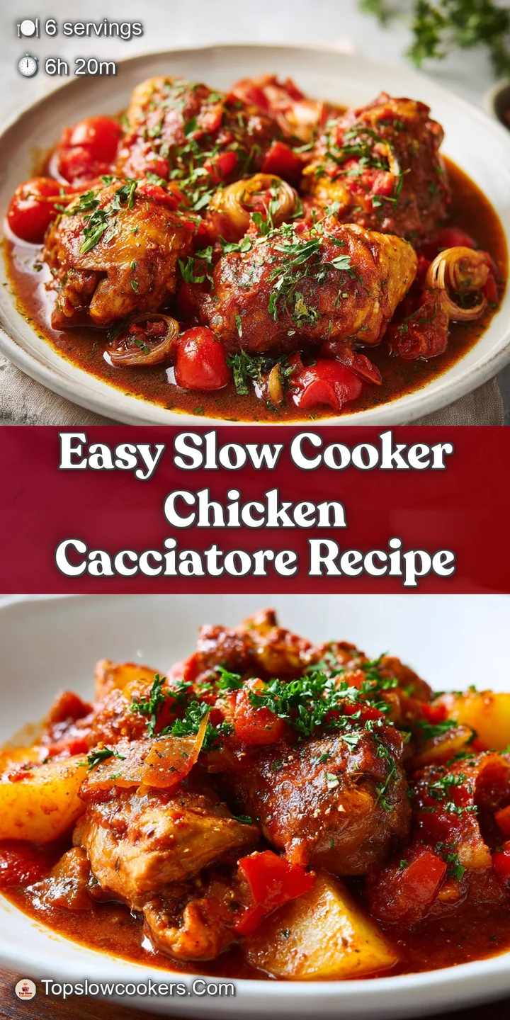 Close-up of simmering chicken cacciatore. Juicy chicken and bright vegetables glisten, promising a hearty, flavorful Itali...