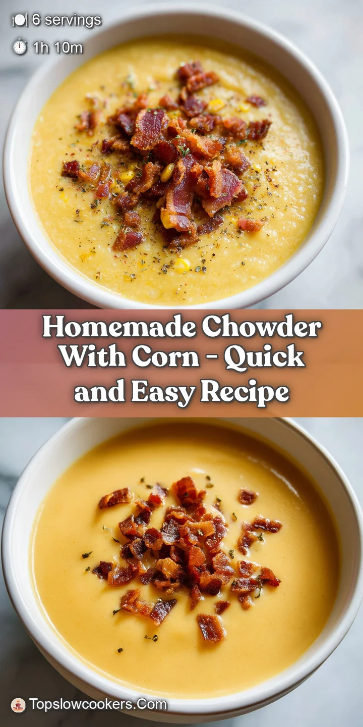 Close-up of velvety yellow corn soup with steaming heat, highlighting juicy kernels and salty, crunchy bacon bits
