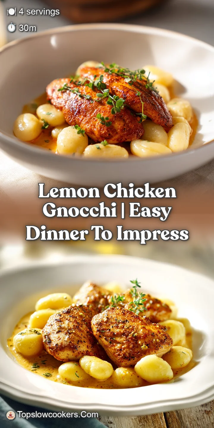 Extreme close-up of juicy seared chicken and glossy gnocchi drenched in a rich, buttery lemon cream sauce with zest.