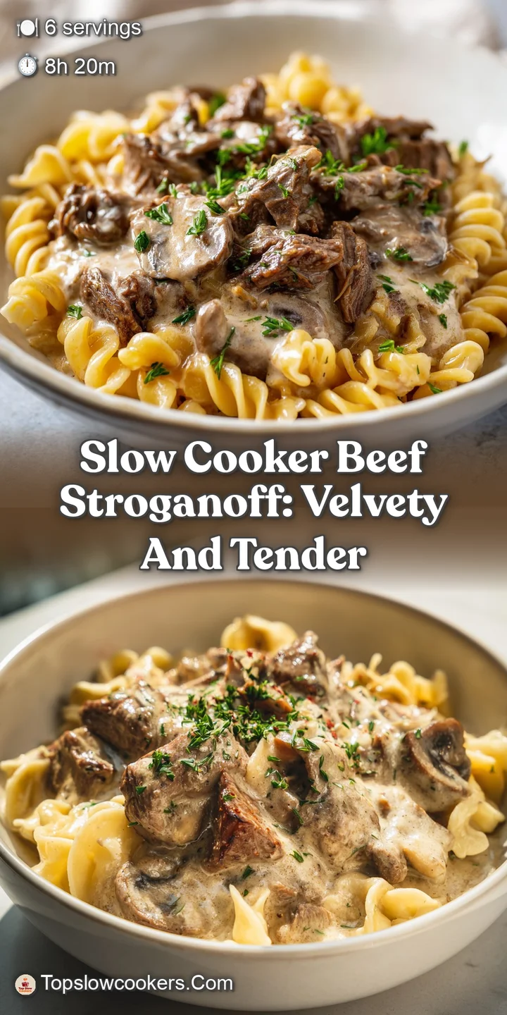 Close-up of glistening beef stroganoff. Rich, creamy sauce coats tender beef and noodles for an inviting and savory bite.