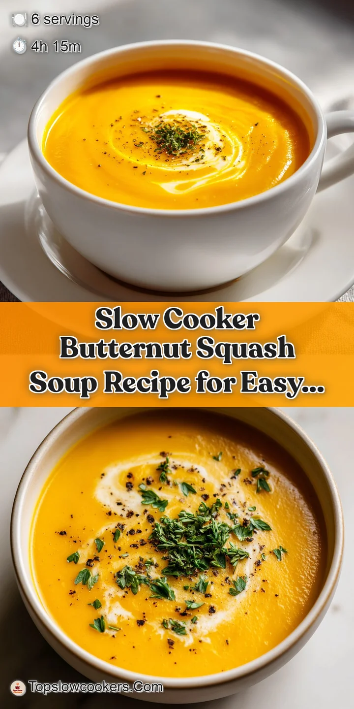 Close-up of creamy butternut squash soup, highlighting the subtle textures of apples & herbs. Warm and inviting.