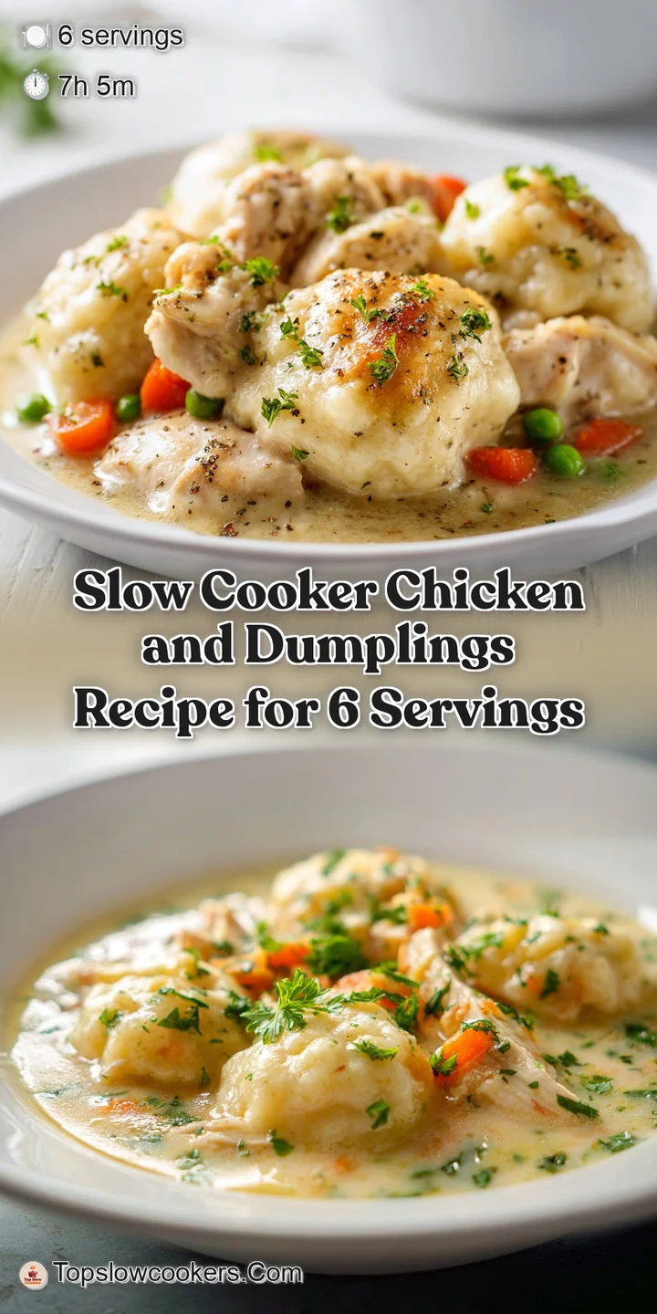 Close-up reveals tender, shredded chicken coated in a rich, creamy sauce, soft, pillowy dumplings complete the delectable ...