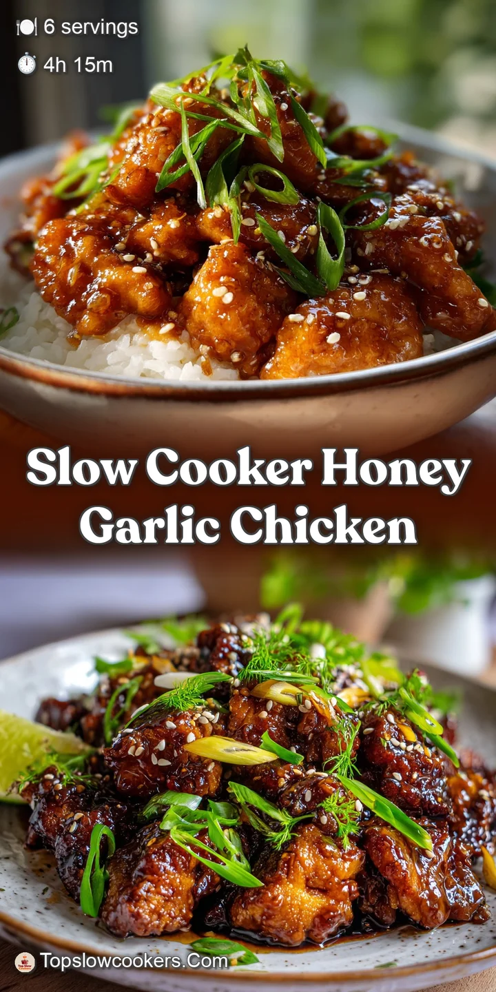 Close-up of glistening chicken, coated in a sticky honey garlic glaze. Visible steam hints at its hot, savory goodness.