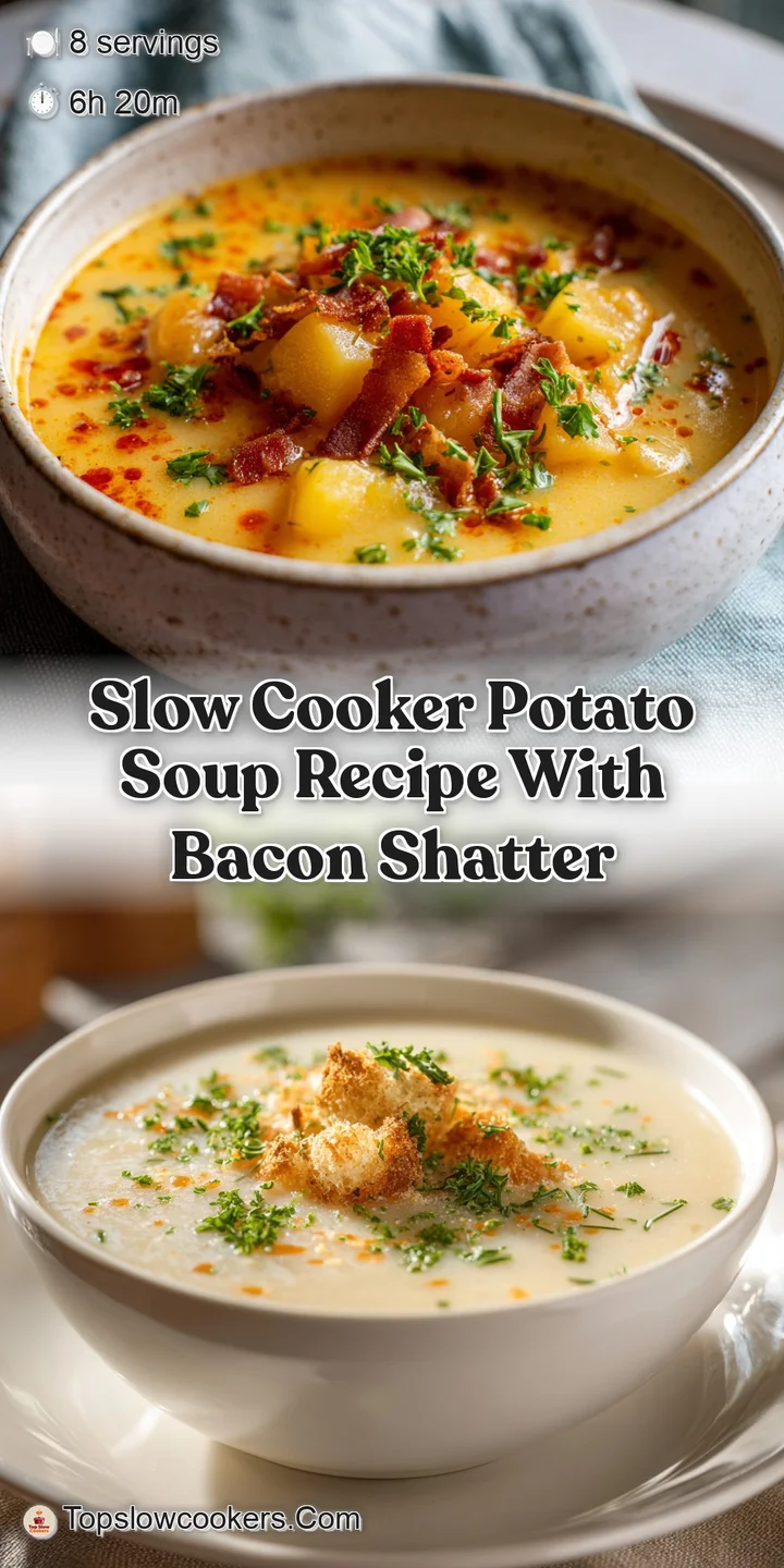 Close-up of thick, creamy potato soup with visible potato chunks, vibrant green chives, and savory bits of crispy bacon.