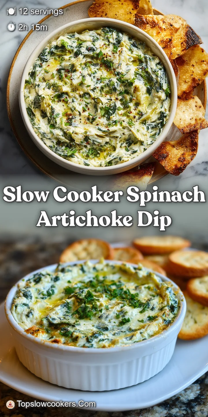 Close-up of a luscious, creamy spinach artichoke dip, showcasing the melted cheese and tender spinach and artichoke pieces...