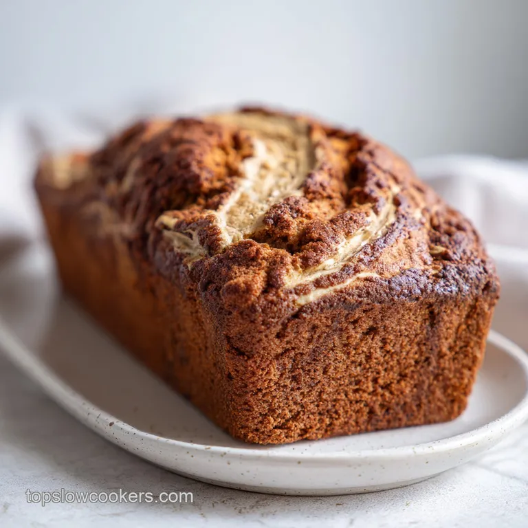 A warm, golden slice of banana bread dusted with powdered sugar, served with a dollop of whipped cream.