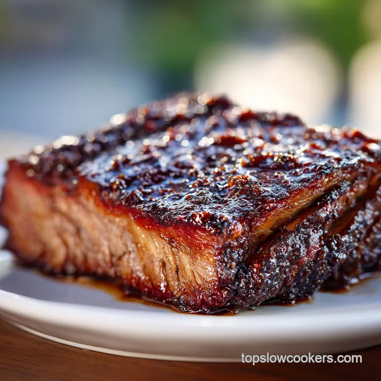 Tender, smoky brisket slices, artfully arranged with creamy coleslaw and pickles, showcasing a balance of colors and textu...