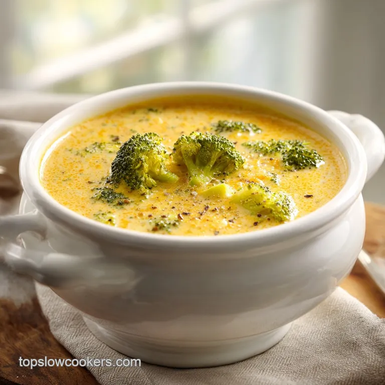 Elegant bowl of vibrant green broccoli cheddar soup, topped with shredded cheese, next to a crusty bread slice on a linen ...