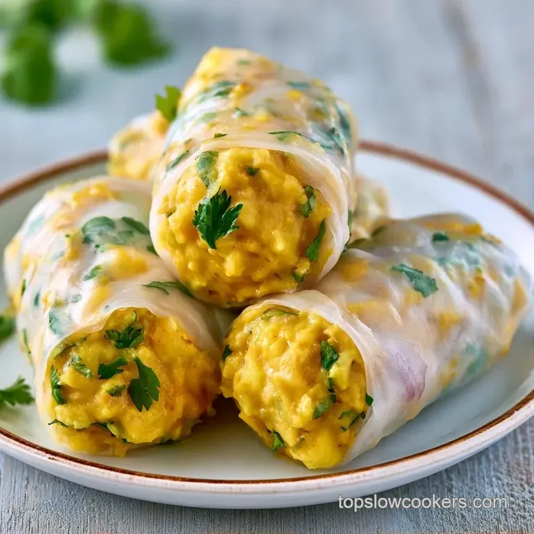 Golden fried rolls stacked neatly beside a small bowl of red chili sauce and fresh sprigs of bright green cilantro.