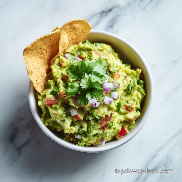 A neat scoop of bright green guacamole artfully placed on a white plate with crispy tortilla chips.