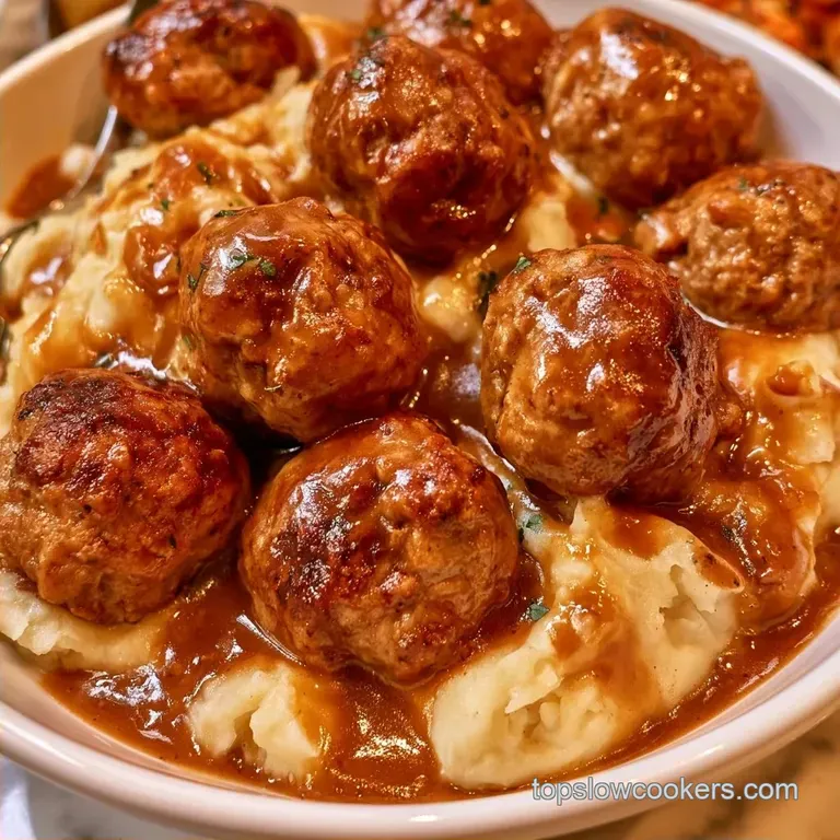Meatballs and Mashed Potatoes with Savory Gravy
