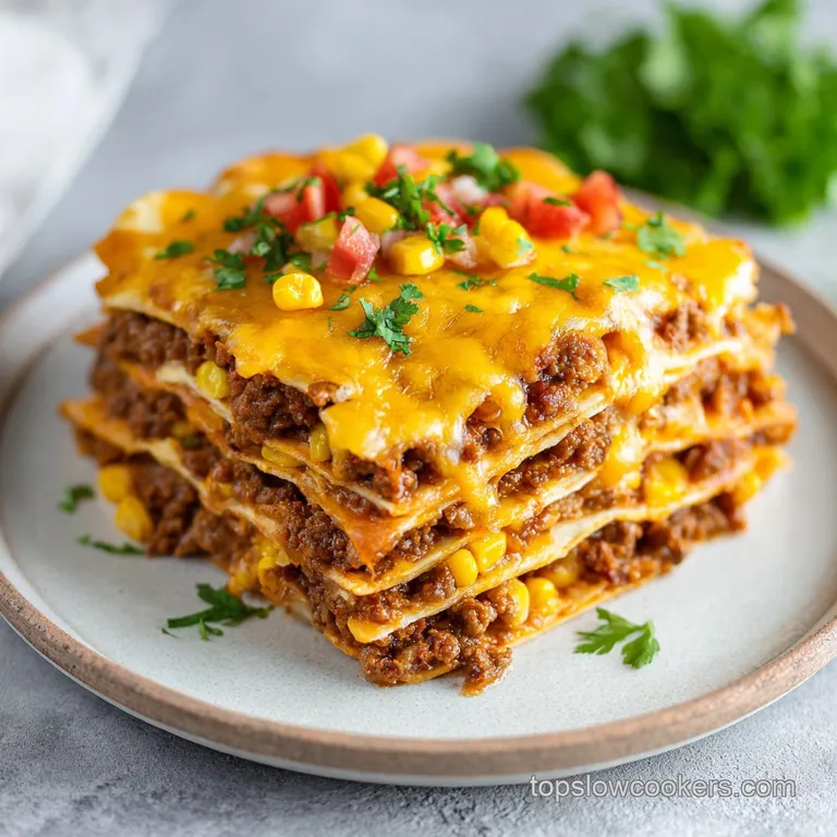 Mexican Lasagna: Layers of Corn Tortilla and Ground Beef