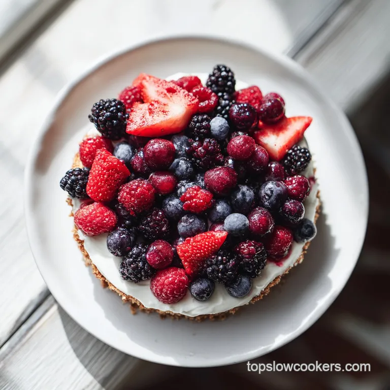 A slice of berry dessert showcasing fluffy white cream and glistening fruit on a white plate.