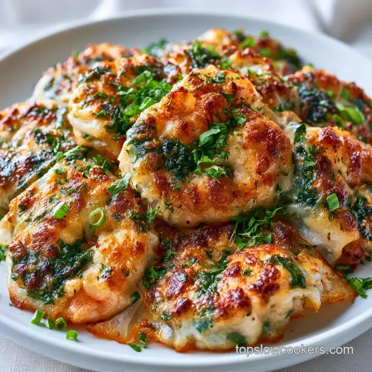 Three translucent golden dumplings arranged on a slate plate with a small bowl of red chili sauce and cilantro sprigs.