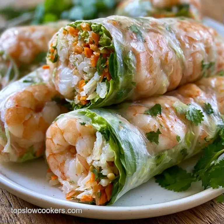 Neatly aligned translucent rolls with bright pink shrimp and crisp greens on a slate board beside a sauce bowl.