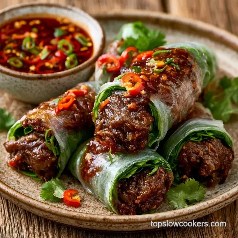 Tender Slow Cooker Beef Rice Paper Rolls