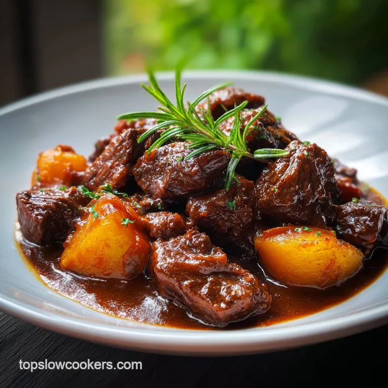 A steaming bowl of chunky beef stew, garnished with fresh parsley, beside a crusty roll on a linen napkin, a warm and comf...