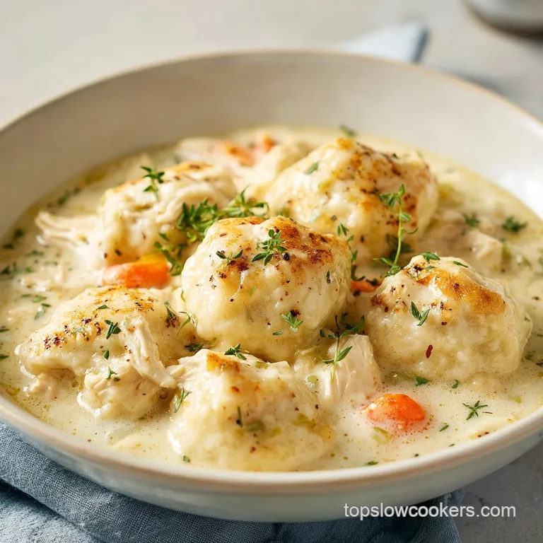 A bowl of steaming chicken and dumplings, garnished with fresh parsley, hints of steam rising, inviting comfort food.