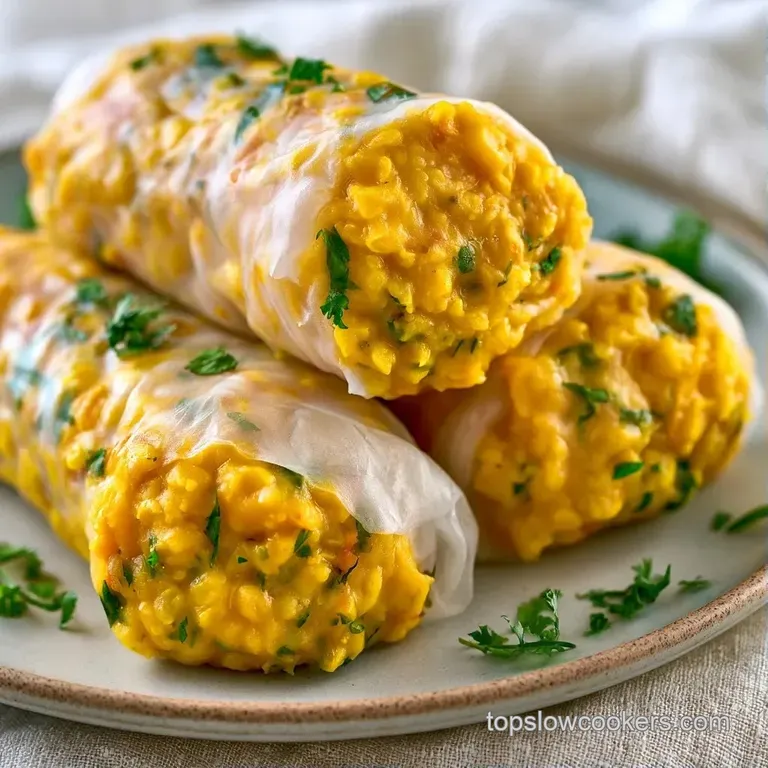 Three translucent rolls arranged on a slate platter with a side of vibrant orange dipping sauce and mint sprigs.