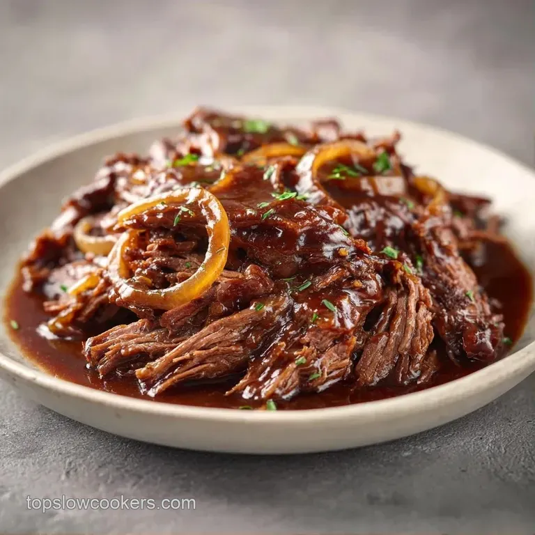 Slices of succulent beef served on a white platter with vibrant root vegetables and a drizzle of glossy dark sauce.
