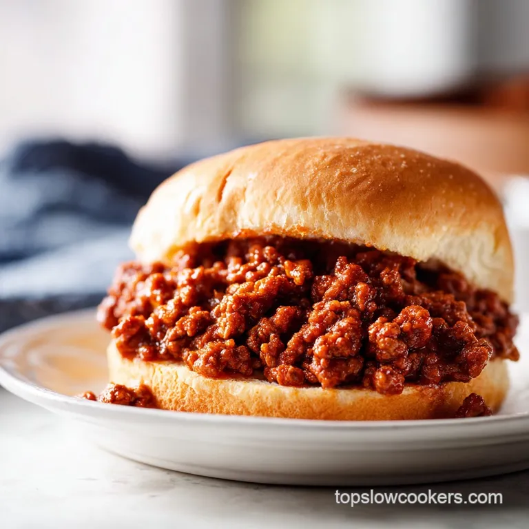 Open-faced Sloppy Joe with glistening, saucy beef spilling from the toasted bun. Fresh parsley adds a pop of green.