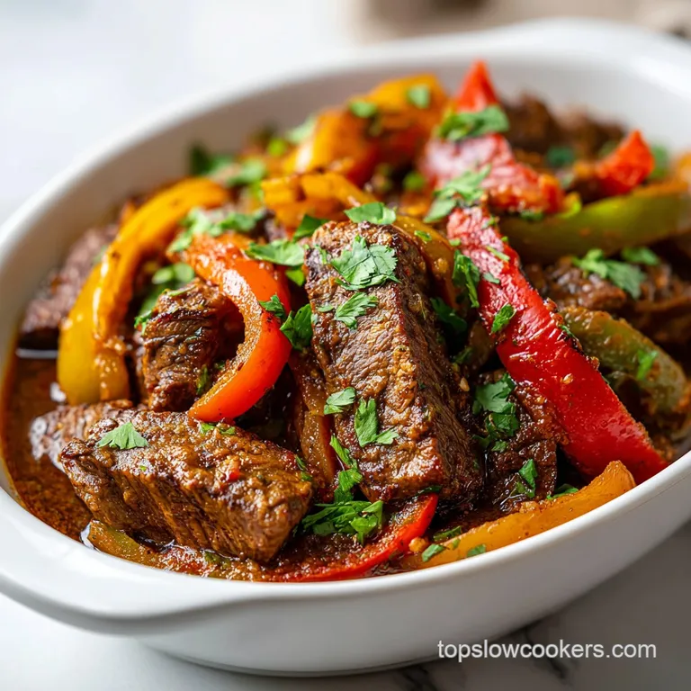 Plated fajitas with glistening steak, vibrant bell peppers, soft tortillas, and creamy toppings of sour cream and guacamole.