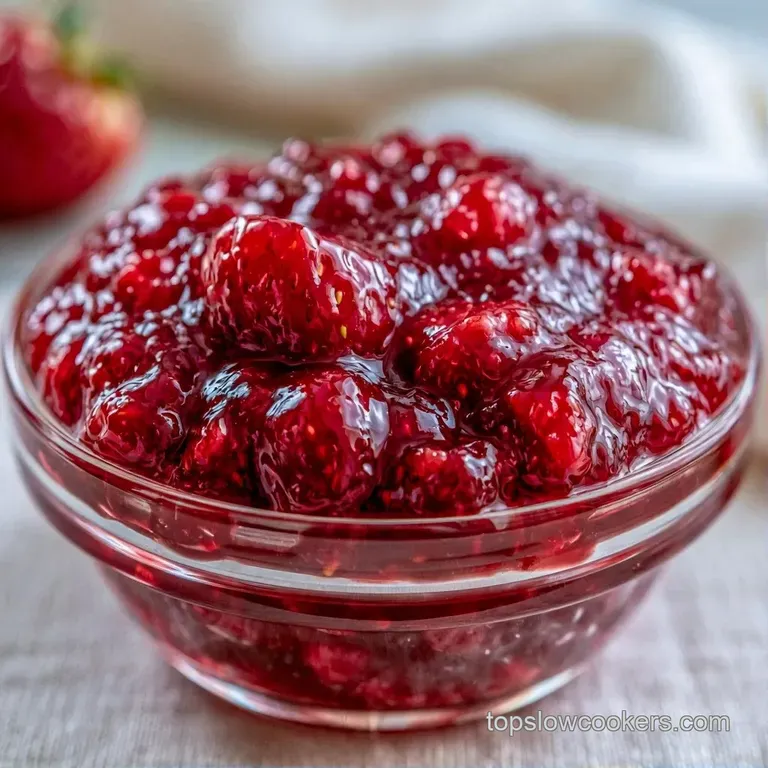A crystal bowl of ruby-red fruit jam served with buttery crackers and fresh berries on a white linen cloth.