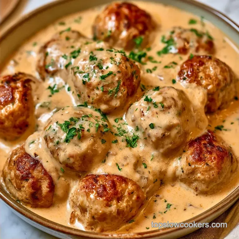 Tender Slow Cooker Swedish Meatballs with Gravy