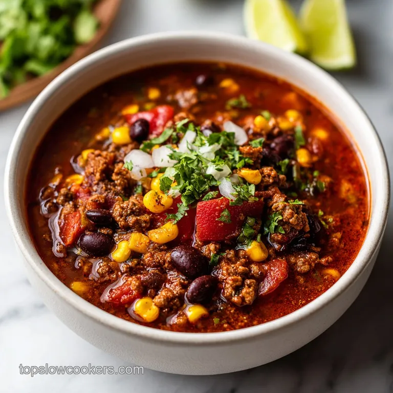 Slow Cooker Taco Soup with Ground Beef