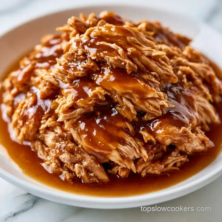 A neat scoop of creamy mashed potatoes topped with juicy chicken and a glossy, velvety brown gravy, garnished with parsley.