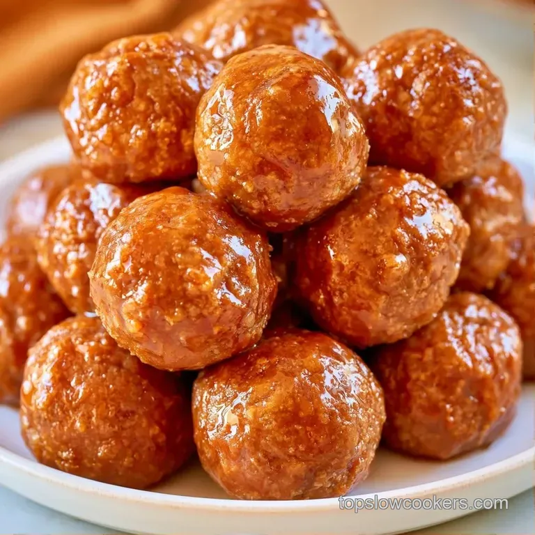 Glazed savory spheres on a minimalist white platter, garnished with fresh chopped parsley and cracked pepper.